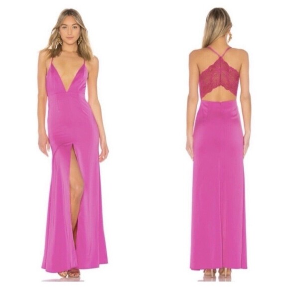 NBD NWT Helen Slip Maxi Dress Women’s Size Small Lace Back Front Slit Satin - Picture 1 of 12